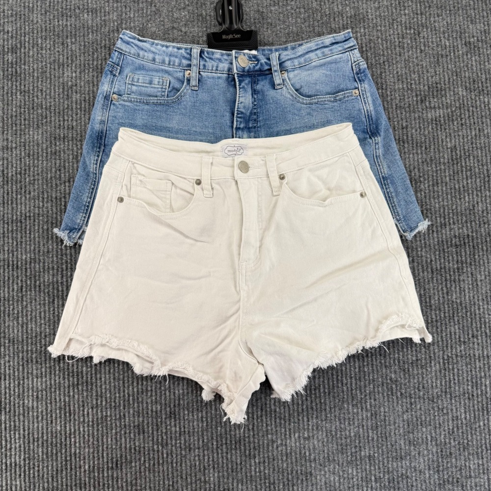 Mud Pie Denim Shorts Womens Size Medium Blue White Excellent Raw Hem‎ 2 Pack